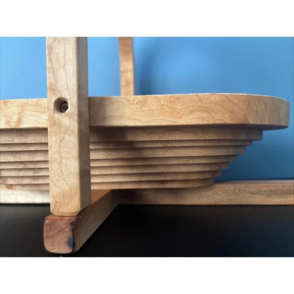 Collapsible Wooden Basket Oval Bowl Trivet Handcrafted 15
